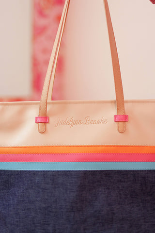 Jadelynn Brooke - Laptop Tote - Denim Print (Denim/Pink/Cream)