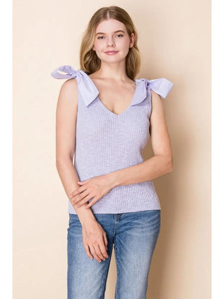 White Birch Sleeveless Ribbon Bow Tied Tank