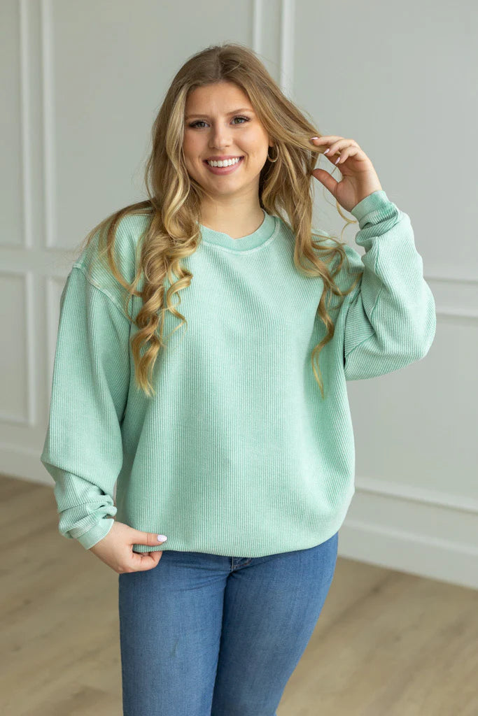 MOONRYDER Essential Luxe Corded Sweatshirt in Pool Blue