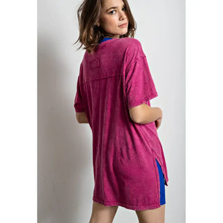 Rae Mode - Magenta Mineral Washed Short Sleeve Top with Side Slit