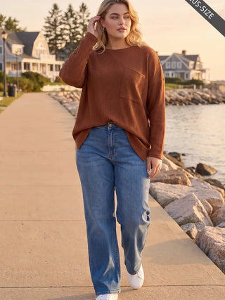 Dear Scarlett - Curly Ribbed Crew Neck Top - Rust