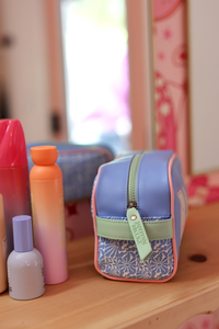 Jadelynn Brooke - Handle Cosmetic Bag - 'Baby' Embroidered (Blue/Matcha/Coral)