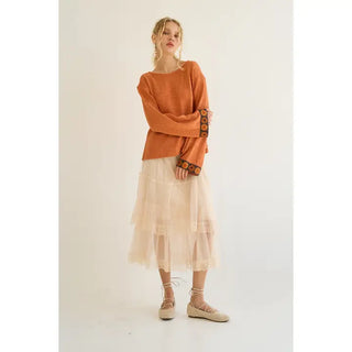 The Greii - Boho Bloom Knit Top - Burnt Orange