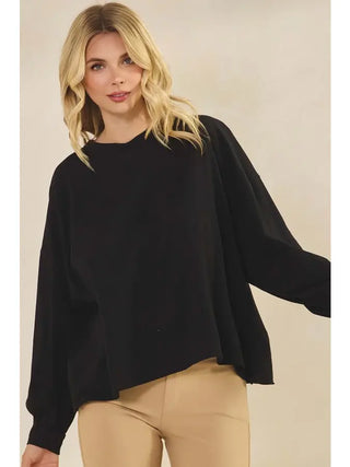 Yelete Cotton Relax Fit Long Sleeve Tops Black