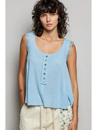 POL -  Wavy Lace Sleeveless Top - Sky Blue