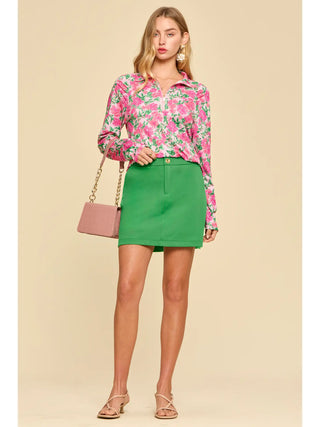 Dear Scarlett Floral Half-Zip Long Sleeve Top