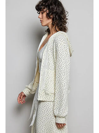 Pol - Lace Trim Loop Zip Up Floral Hoodie Jacket Top