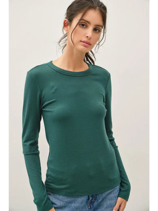 Be Cool - Round Neck Long Sleeve Knit Top - Forest Green
