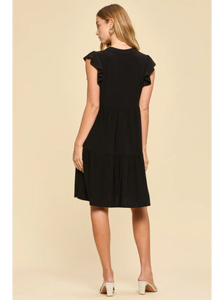 Dear Scarlett Flutter Sleeve Tiered Dress- Black