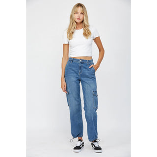 MICA High Rise Cargo Jeans – Medium Wash | Trendy Boutique Denim