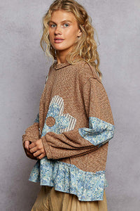 POL Flower Patch Ruffle Hem Top in Rustic Brick