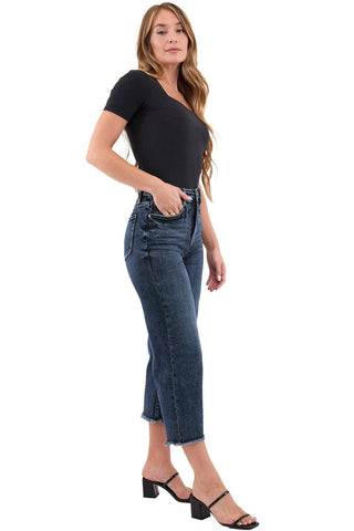 RFM - Chloe High Rise Wide Leg Cropped Frayed Jeans