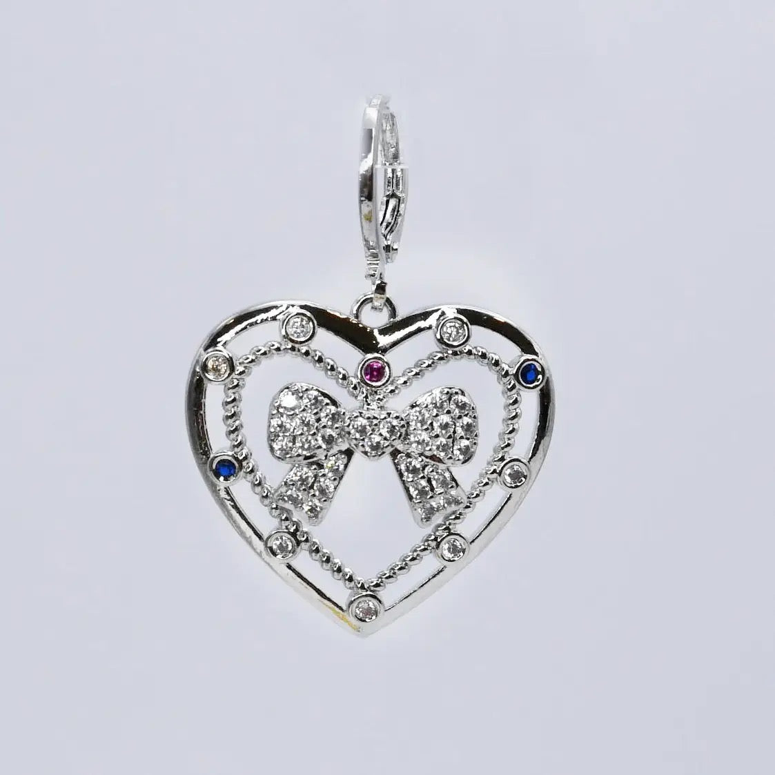 Treasure Jewels Big Heart Bow Charm In Silver & Gold