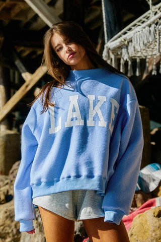 Bucketlist Lake Graphic Oversized Sweatshirt – Relaxed Coastal Pullover Beach/Lake Reversible