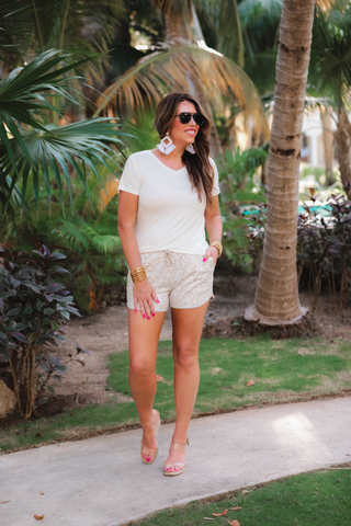 Jess Lea - Wishlist Neutral Floral Drawstring Everyday Shorts