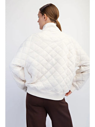 Rae Mode Cozy Quilted Snap-Neck Pullover Bone