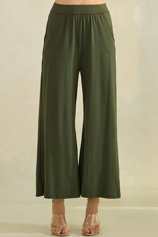 UltraCozy Peach Skin Wide Leg Pants - Dark Olive