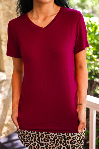 Jess Lea Basic Tee- Burgundy