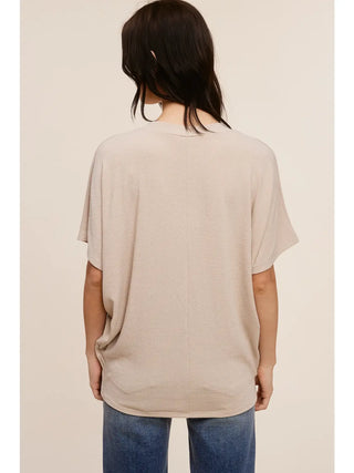 Charlotte Avery Relaxed V-Neck Top- Taupe