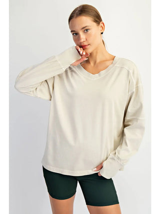 Rae Mode Oversized V-Neck Long Sleeve Tee Light Taupe