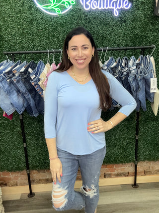 DEAR SCARLETT V NECK 3/4 SLEEVE - BLUE