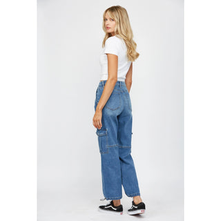 MICA High Rise Cargo Jeans – Medium Wash | Trendy Boutique Denim