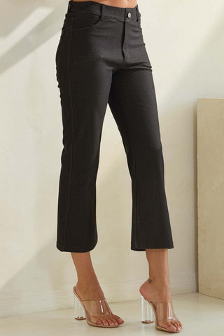 Yelete Classic Solid Straight Leg Crop Pants Black