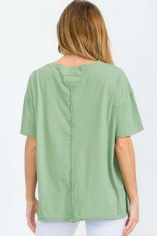 YELETE OVERSIZE ROUND NECK COTTON SOFT T-SHIRT- Green Tea