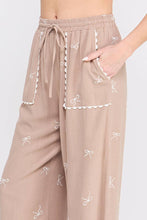 Load image into Gallery viewer, Allie Rose - Bow Embroidered Soft Linen Palazzo Pant
