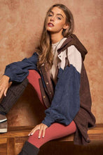 Load image into Gallery viewer, Davi &amp; Dani - COLOR BLOCK BUTTON DOWN LONG SLEEVE HOODIE JACKET
