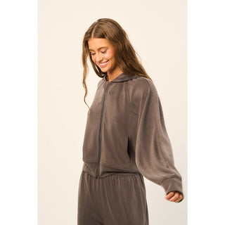Charcoal Mist Modal Blend Zip-Up Hoodie – Soft Lightweight Layer
