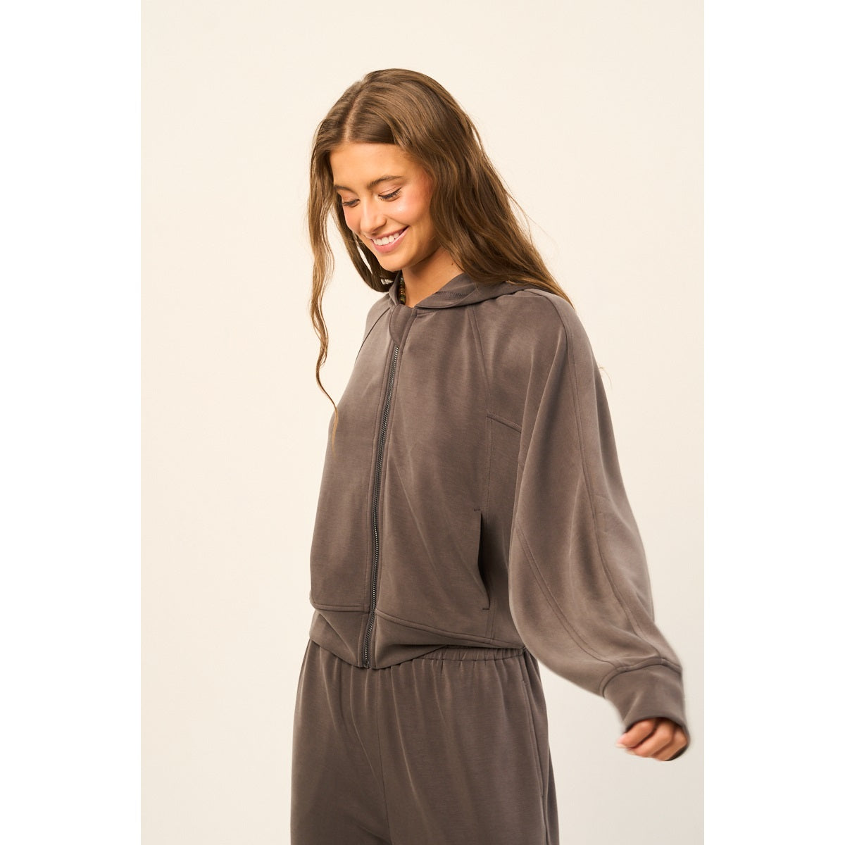 Charcoal Mist Modal Blend Zip-Up Hoodie – Soft Lightweight Layer