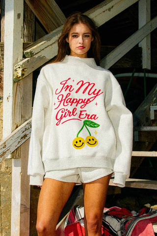 BUCKETLIST INC - IT2594-HAPPYGIRL | 'In My Lucky Girl Era' Print Sweatshirt