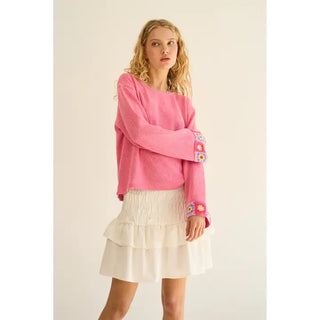 The Greii - Boho Bloom Knit Top - Pink