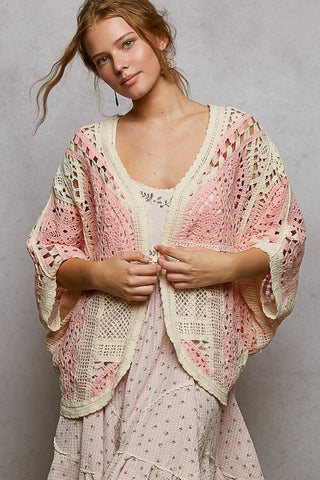 Pol Open Crochet Boho Cardigan Pink – Statement Layer with Ease