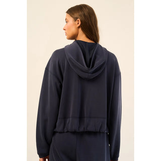 Navy Scrunch Bottom Zip Sweatshirt – Soft Modal Blend Zip-Up