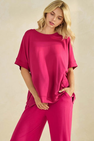 UltraCozy Peach Skin Crew Top- Fuschia