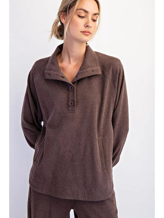 Rae Mode Oversized Button Neck Lounge Pullover Espresso