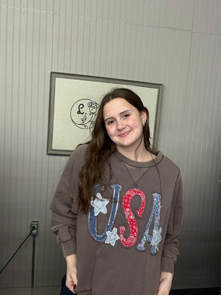 Easel USA Mocha Pullover Sweatshirt – Cozy Boutique Favorite