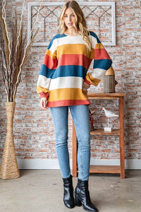 HEIMISH - LONG PUFF SLEEVE ROUND NECK STRIPE TOP