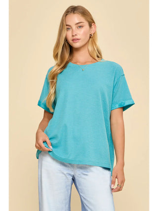 Andree by Unit Waffle Knit Short Sleeve Top - Teal