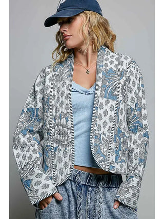 Pol - Botanical Pattern Quilted Cardigan Jacket