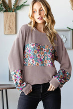 Load image into Gallery viewer, HEIMISH - LONG PUFF SLEEVE SOLID URBAN RIBBED AND FLORAL TOP
