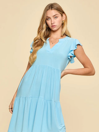 Dear Scarlett Flutter Sleeve Tiered Dress- Blue Crush
