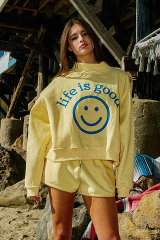 BUCKETLIST EXACTLY LIFEISGOOD Reversible Mock-Neck Crop Sweatshirt