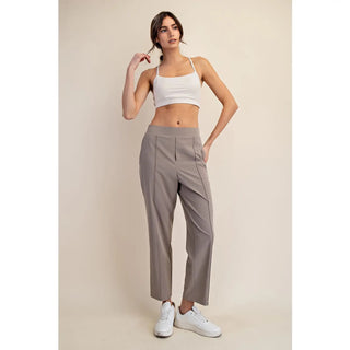 Rae Mode Crinkle Woven Straight Leg Trouser | Boutique Pants - Stone Taupe