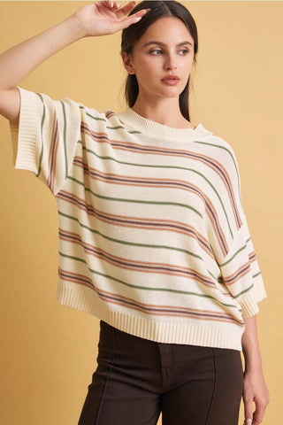 Be Cool - Striped Sweater Tee - Vanilla