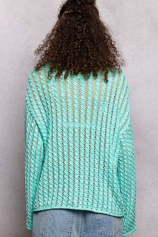 POL Open Knit Lightweight Sweater- Aqua Mint
