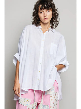 POL - Half Sleeve Cotton Roomy Fit Casual Shirt - Off White