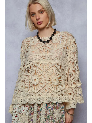 POL Crochet Lace Boho Top for Women Ivory